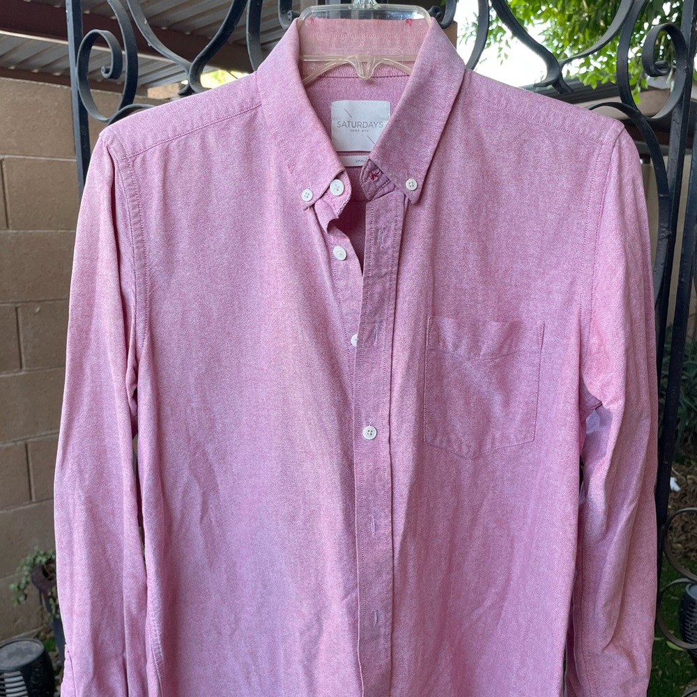 Saturdays Surf NYC Boucle Oxford Long Sleeve Button Front Cotton Shirt Red Small - Picture 5 of 15